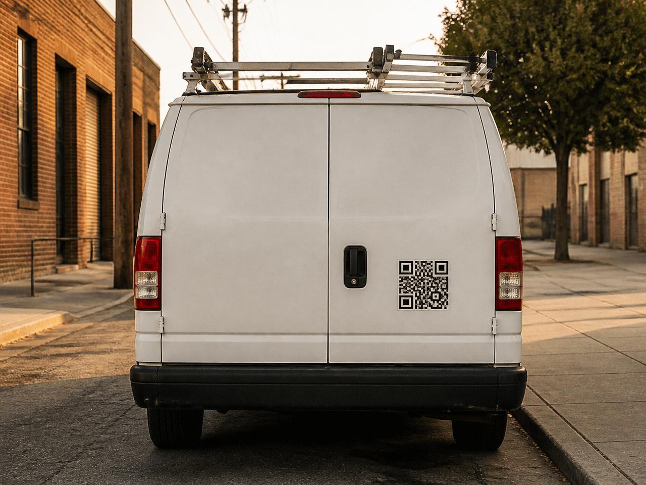 Firmenfahrzeug mit BewerberQR-Code auf der Hecktür
